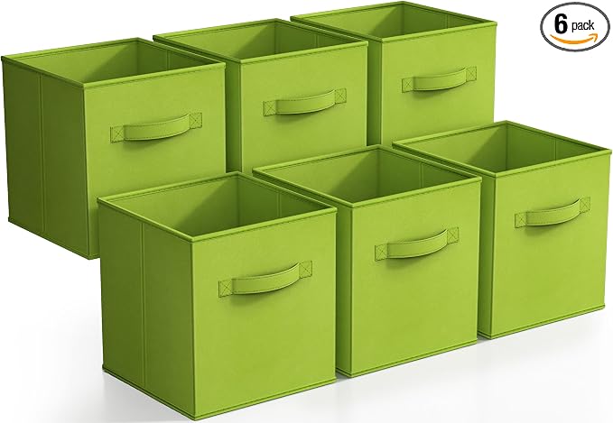 Sorbus Foldable Storage Cubes - 6 Fabric Baskets for Organizing Pantry, Closet, Shelf, Nursery, Playroom, Toy Box, Cubby - 11 Inch Dual Handle Collapsible Closet Organizers and Storage Bins (Green) by Sorbus