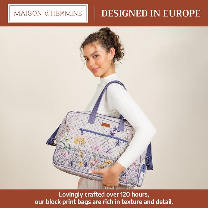 Maison d' Hermine Weekender Bags for Women Cotton Quilted Duffel Overnight Luggage Weekend Bag for Men Gym Gifts Travel | Overnight Luggage Weekend Bag for Men Gym Sports Gifts Duffle bag Business Travellers Trip Spring Summer - Image 3
