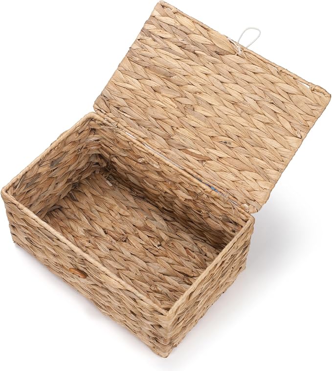XIMISISE 3 Pack Wicker Storage Basket with Lid, Water Hyacinth Basket | Woven Basket for Shlef, Decorative Storage Boxes for Organizing - Image 4