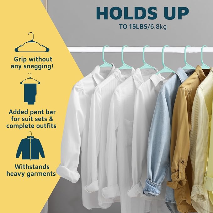 Lifemaster Plastic Clothes Hangers – Heavy Duty Hanger Set, for Organizing Clothes, Dresses, and Coat, Holds Up to 5 lbs, Space-Saving Hangers with Non-Slip Shoulder Grooves, Pack of 100, Aqua - Image 11