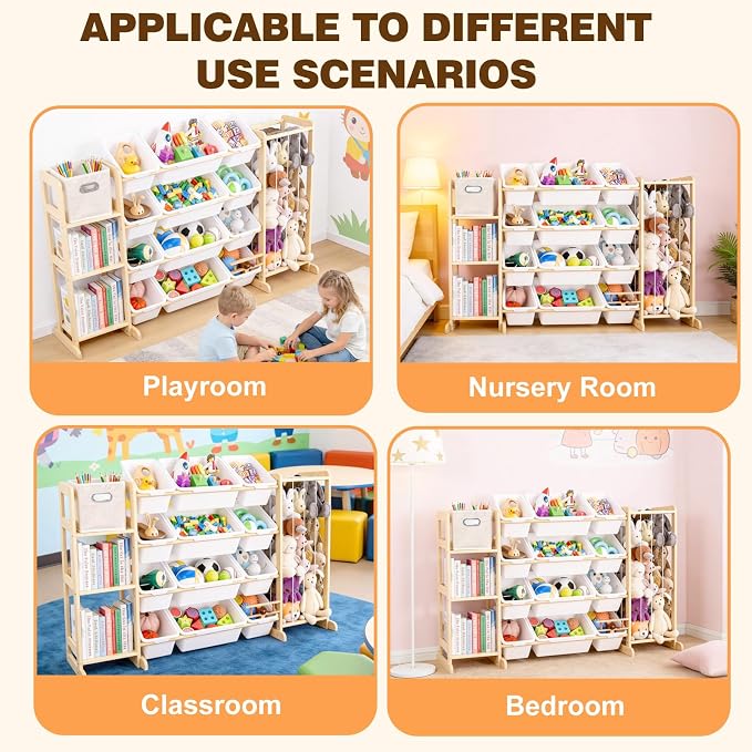 Kids Toy Storage Organizer with Bookshelf & Stuffed Animal Storage,12 Toy Bins +1 Free Storage Box,Playroom Nursery Organization Plush Toy Storage - Image 6