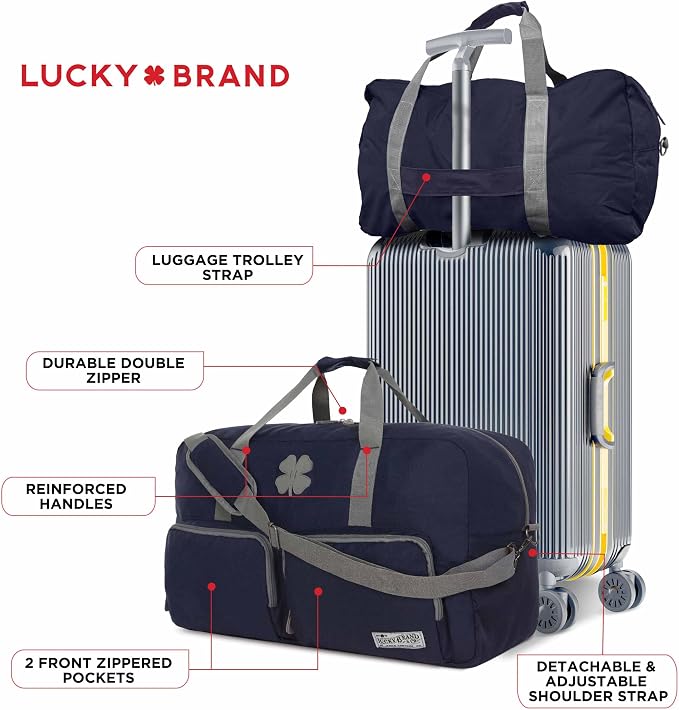 Lucky Brand Large Duffle Bag for Travel, Foldable Weekender Duffel bag | Travel Overnight Duffel bag, Adjustable Shoulder Strap, Front Zip Pockets, Spacious Capacity, Unisex Lightweight Travel Bag - Image 6