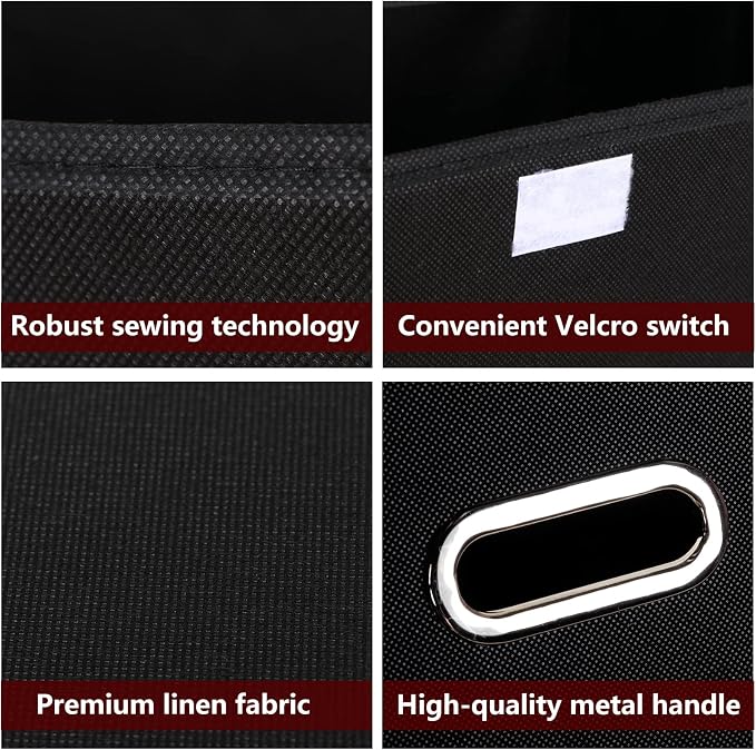 STOREONE Fabric Storage Cube Bins Foldable Organizer Container Collapsible Basket with Lids and Metal Handles, for Home, Bedroom, Closet (Black, 3 Pcs) - Image 7