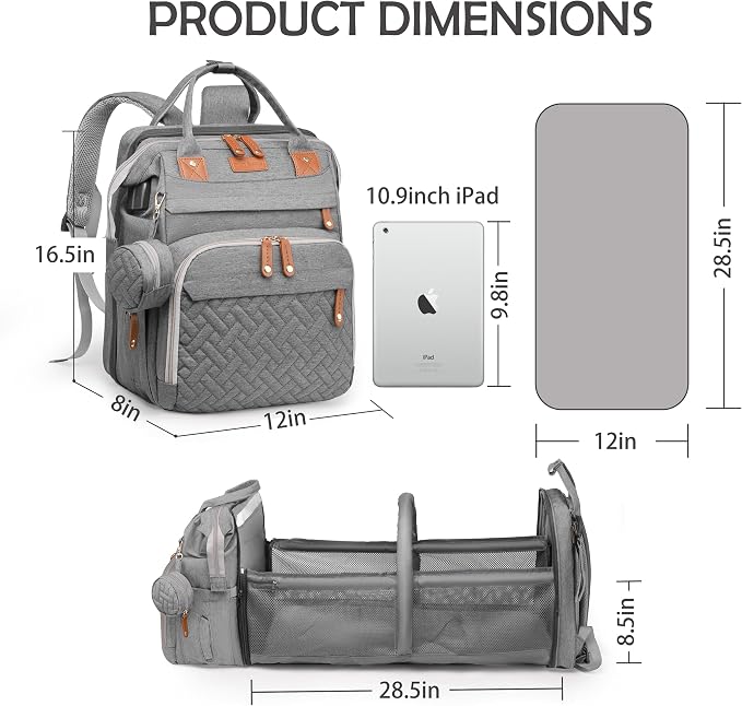 Diaper Bag Backpack with Changing Station, Waterproof for Travel, Gray - Image 5