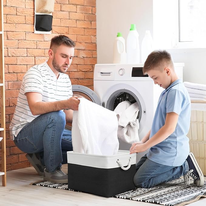 Storage Basket for Gifts Empty - Large Cubes 3 Pack 15.8x11.8x11.8 inch Storage Bins for Organizing Book Cloth Bathroom Toy (White & Black) - Image 2