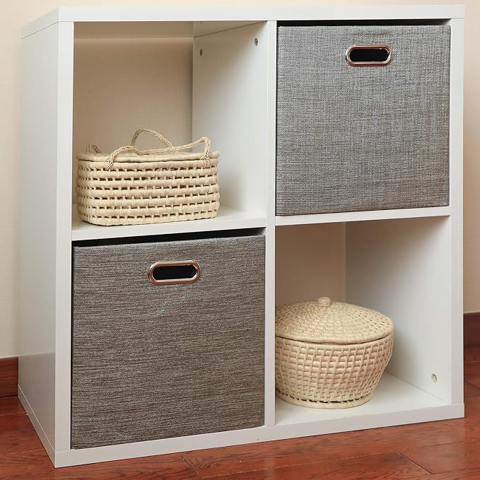 Posprica Foldable Storage Bins,13×13 Storage Cubes Basket Containers for Shelf Cabinet Bookcase Boxes,Thick Fabric Drawers - Set of 2, Coffee - Image 4