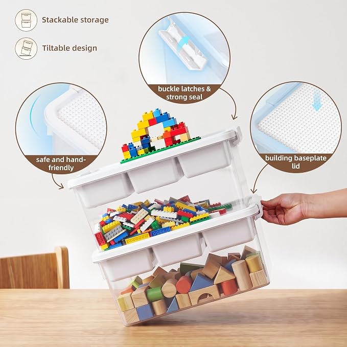 Citylife 17QT 2-Pack Toy Organizer Craft Storage Buildable Lid Movable Tray | Plastic Craft Organizers and Storage with Build-On Lid for Beads, Tools, Sewing Supplies, Deep Base, Secure Clasp, kids Toy - Image 7