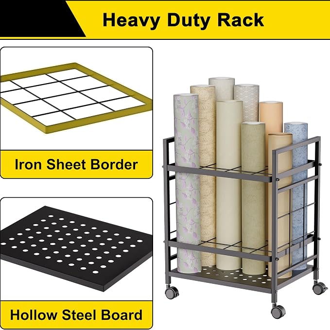 GIOTORENT Blueprint Storage Rack, Blueprint Holder with Wheels, Used for Storing Map/Poster/Blueprint/Architectural Construction Plan, 12 Slots, 2 Brakes, Silent Wheel for Home, Office, School(Black) - Image 4