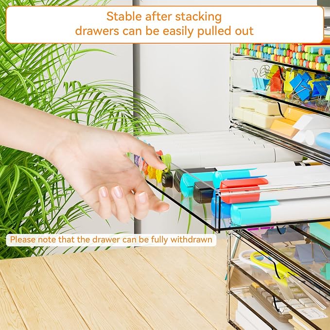 11.1 Inch Long Clear Drawer Organizers Stackable,3 Pack Small Acrylic Drawers,School,Office Supplies Organizer And Storage Bins for Stationery,Marker,Pen,Pencil,Craft Desktop Storage Drawers - Image 5