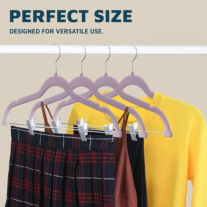 Lifemaster Velvet Skirt Hangers – with Adjustable Clips, 360 Degree Swivel Hook, and Non-Slip Shoulder Notch, Holds Up to 10 lbs, for Organizing Skirt, Pants, Dress, and Clothes, Pack of 10, Purple - Image 10