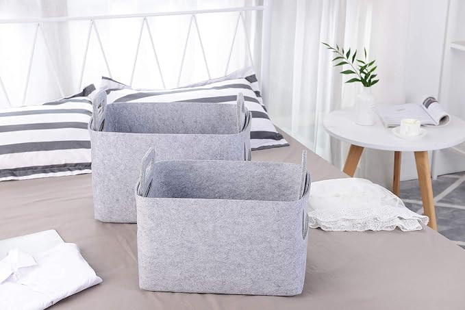 Minoisome Storage Basket Felt Storage Bin Collapsible& Convenient Box Organizer with Carry Handles for Office Bedroom Closet Babies Nursery Toys Laundry (Light grey, 15.7inch（L）×11inch（W）×10inch（H）) - Image 7