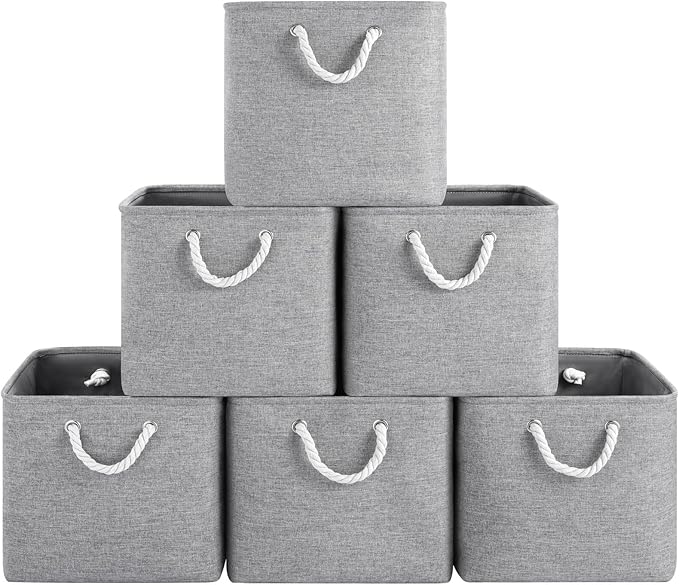 ECDYQXVU 13x13x13 Inch Storage Cube Bins Foldable Organizer Baskets 6 Pack | Soft Cotton Handles, Premium EVA Fabric, Hard Cardboard Bottom, Sturdy Metal Rim, Closet Shelf, Living Room, Bedroom, Laundry by ECDYQXVU