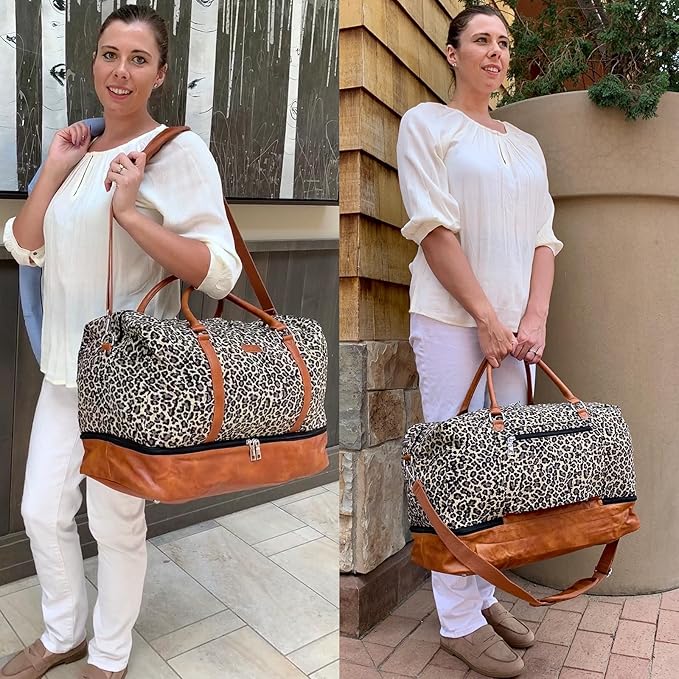 Weekender Bags for Women, 21" Travel Duffle Bag with Shoe Compartment | 3PCS Carry On Overnight Large Duffel Bag with Crossbody Bag and Toiletry Bag for Weekend Travel Gym Hospital Business Trip - Image 2