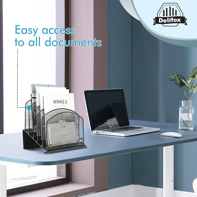 Delifox 2 Pack Inclined Desk File Organizer, 5 Slot Desktop File Folder Holder Document Holder Sorter Organization and Accessories for Office School Classroom - Image 6