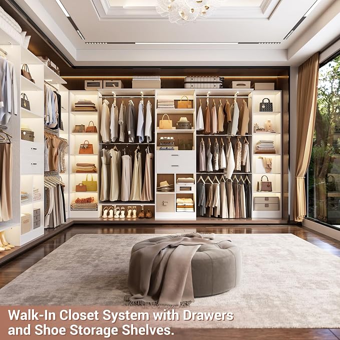 Besiost Closet System - 9.4FT/112" Closet Organizer System with Wooden Drawers,Closet Systems for Walk-In Closets with Hang Rods and Open Cabinet - Image 5