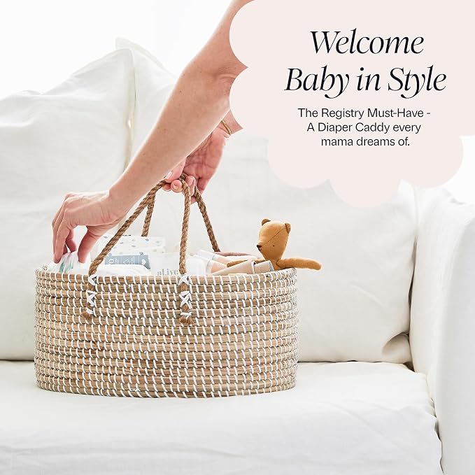 BEBE BASK Premium Baby Diaper Caddy Organizer - Basket With Cotton Divider | Award Winner, Handmade, Seagrass Caddy Basket, Newborn Essentials, Nursery Basket, Removable Divider, Baby Shower (Natural) - Image 6