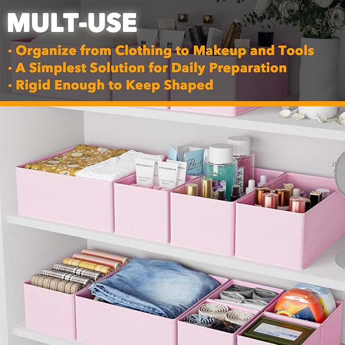SpaceAid Drawer Organizer Clothes, 12 Pack Dresser Organizer Bins for Nursery, Closet Organization and Storage Dividers for Clothing, Baby Clothes, Underwears, Socks (Pink) - Image 4