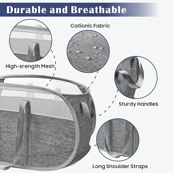 2 Pack Large Collapsible Laundry Baskets 74L Pop Up Laundry Hamper with Reinforced Handles Durable Foldable Laundry Hamper for Home Laundry - Image 8