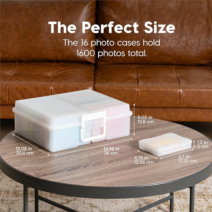 IRIS USA Photo Storage Box |Made in USA| 16 Cases - (2-Pack) - Pearl | Fits 4" x 6" Pictures / Built-In Handle / Organizing Containers for Tasks, Stickers, Ephemera & Flashcards - Image 3