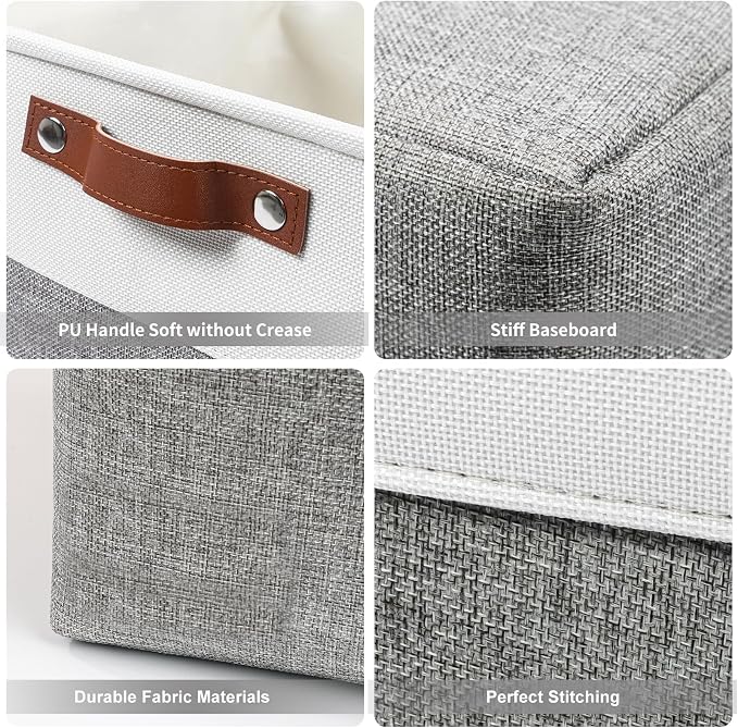 13x13 Cube Storage Bins, Collapsible Fabric Storage Box, 4 Pack Closet Baskets with Handles for Organizing, Shelf, Toys, Clothes, Home, Office, Nursery (Grey&White) - Image 8