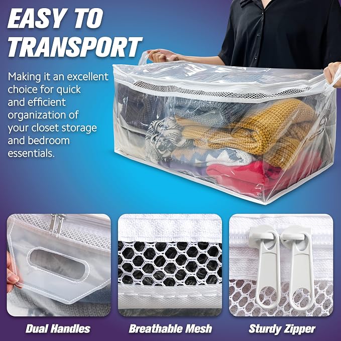 Large Storage Bag for Clothes, Jumbo Zipper Totes | 20 Gallon xxl, Flexible, Clear Extra Thick Plastic, Reinforced Handles, Double Zip - Image 7