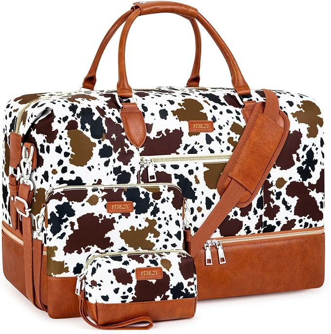 ITIEZY Weekender Bag for Women 21.5" Travel Duffel Large Carry On Bag 3PCS | Nylon Duffel Bag with Waterproof Shoe Compartment, Crossbody Bag and Toiletry Bag, Travel Weekend Hospital Overnight Gym Bag by ITIEZY