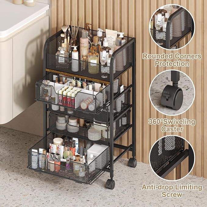 Yociyoga 5-Tier Craft Cart with Wheels-Rolling Storage Cart with Drawers,Rolling Utility Cart with DIY Divider,Art Supply Organizer Cart,Rolling Cart with Drawers,Craft Organizers and Storage,Black - Image 7