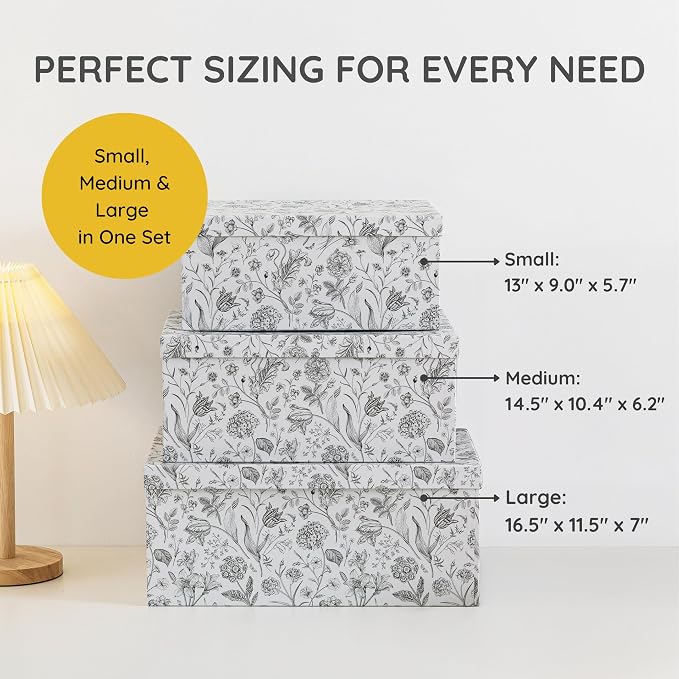 Soul & Lane - Modern Meadow Decorative Storage Boxes with Lids, Set of 3 | Large Nesting Cardboard Keepsake Boxes for Memories, Photos and Gifts, Pretty Modern Floral Containers for Home Decor - Image 2