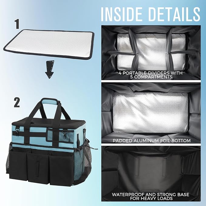 SCAVATA Rolling Cleaning Caddy Bag with Detachable Trolley, Large Cleaning Supplies Organizer with Wheels, Multi Pocket Cleaning Cart with Adjustable Shoulder Strap for Housekeepers & Home, SkyBlue - Image 4