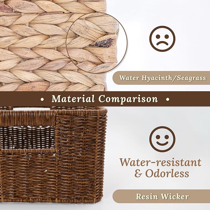 WeeNest Baskets with Handles, Wicker Storage, Shelf Boxes for Organizing, Decorative Resin, Set of 3, Toffee - Image 3