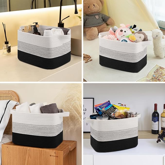 OIASKET Storage Baskets for Organizing, Woven Baskets for Shelves, Rectangle Decorative Organizer for Storage Clothes, Toy, Books, Towels Nursery Bins 3 Pack (Gradient Black, 13"x9.85"x8.7") - Image 5