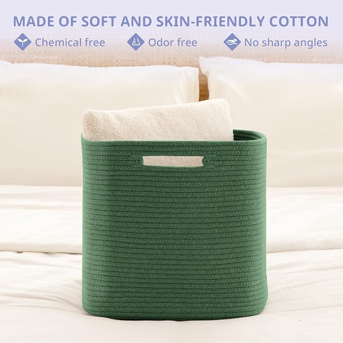 OIAHOMY 2 PACK Cube Storage Bin 13 Inch Collapsible Storage Cube Green | Cube Storage Organizer Storage Bins for Shelves Baskets for Organizing Woven Rope Storage Baskets - Image 5