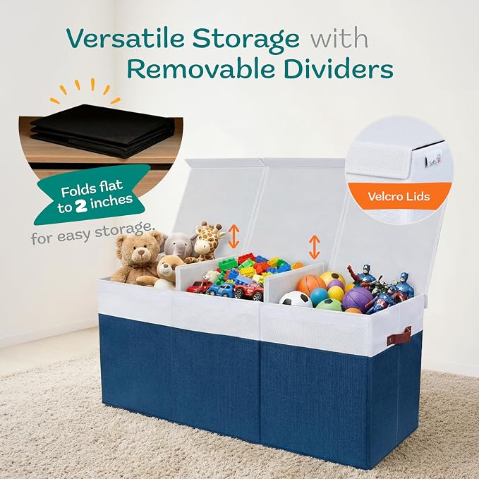 SoftOwl Extra Large Toy Storage Organizer with Lid - Sturdy, Collapsible Toy Chest Storage Box Design - Toys Bin with Dividers for Kids, Nursery, Bedroom, Playroom 37"x16"x14" - Image 5