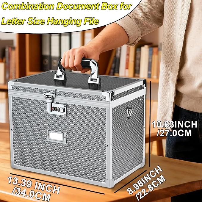 Hanging File Box for Letter, All-in-one set with 20 Folders | Portable Locking Filing Storage Box with Handle & Shoulder strap, Lockable File Cabinet Documents Safe, Lockbox Doc Organizer - Image 6