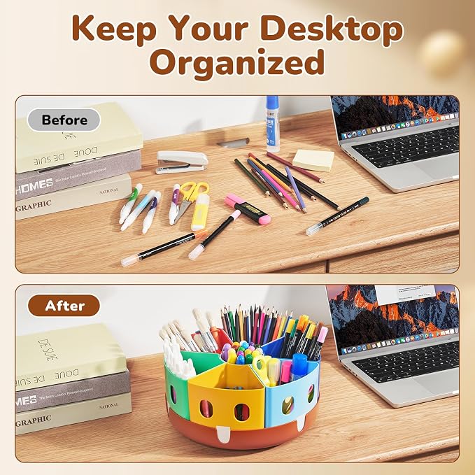 GAMENOTE Rotating Art Supply Organizer, Lazy Susan Caddy, Large | Rotating organizer keeps markers, crayons and craft supplies visible and easy to reach on classroom or home desks - Image 4