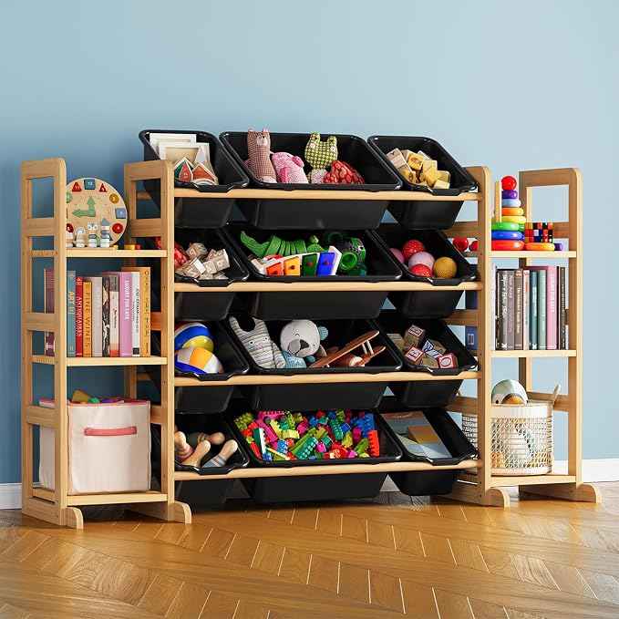 SpaceAid Toy Storage Organizer with 6 Shelves and 12 Bins, Toy Organizers Storage Bookshelf, Kids Bin Shelf Toys Box Bookcase for Bedroom Playroom Organization Room Decor, True Black by SpaceAid