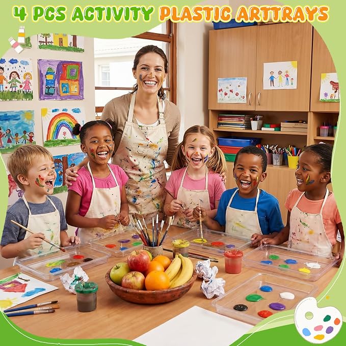 4 Pcs Plastic Art Tray for Classroom Stackable Activity Craft Sand Tray Sensory Play Organizer for Kid Painting School Work Art Project Jewelry Sorting Supply (13.4 x 10 Inch,Clear) - Image 5