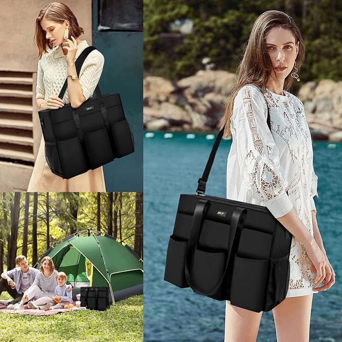 IBFUN Utility Tote Bag with 24 Pockets, Large Teacher Travel Tote for Women | Large Work Tote Bag 2pcs with Zipper for Travel Daily School Teacher Nurse, Large Lightweight Laptop Shoulder Bag Handbag - Image 7