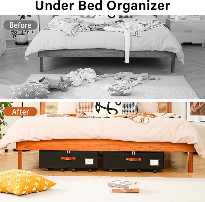 Freebat Under Bed Storage with Wheels 2 Pack, Underbed Container | 7.5 inch Height Under Bed Drawers with Clear Lid Cover, Storage Bag Box with Visiable Window for Clothes, Bedsheet, Pillow - Image 6