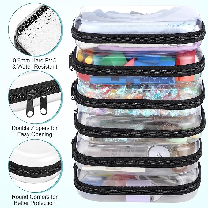 Sanwuta 6 Clear Hard Zipper Case,Black,7.87 X 5.9 X 2 Inch | Pencil Case Pouches ,Makeup Bag,Plastic Toiletry Diaper Bag ,Travel Toy Storage,Waterproof Organizer Bins - Image 4
