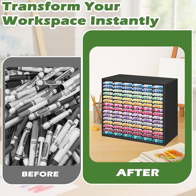 PROLEE Markers Organizer with 90 Compartments for 360 Marker Storage Art Pens Storage Rack,Watercolor Brushes Pens Alcohol Marker Holder for Desk Organizer - Image 5