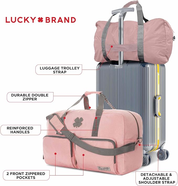 Lucky Brand Large Duffle Bag for Travel, Foldable Weekender Duffel bag | Travel Overnight Duffel bag, Adjustable Shoulder Strap, Front Zip Pockets, Spacious Capacity, Unisex Lightweight Travel Bag - Image 6
