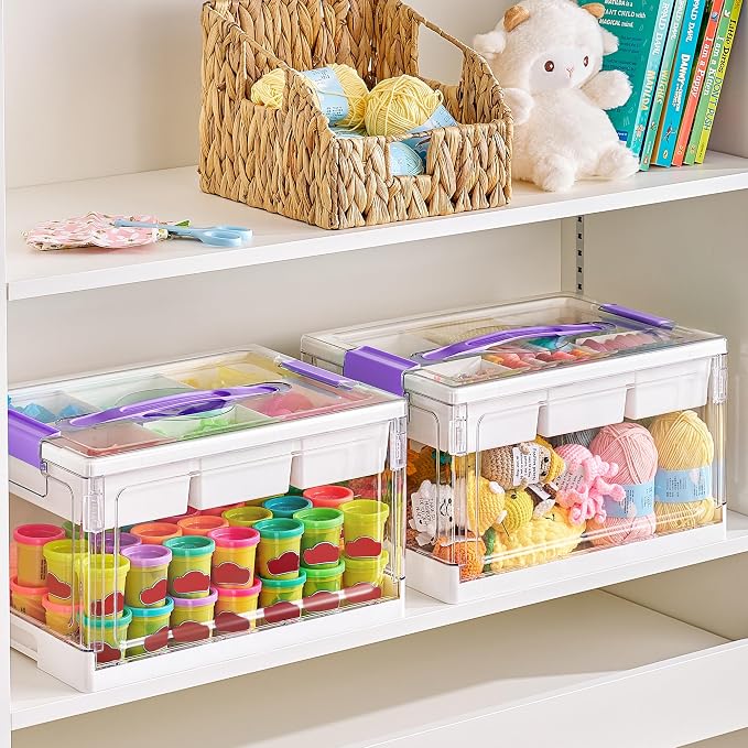 Vtopmart 24 QT Purple Clear Craft Organizer with Tray & Dividers, 1 Pack | Storage Box for Coloring Books, Modeling Clay, Molds and Art Supplies, Removable Tray for Craft Supplies Organization - Image 6