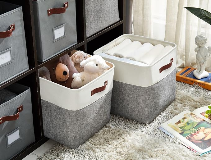 DECOMOMO Cube Storage Bin 13x13, Fabric Storage Bins | 4 Pack, Storage Baskets for Shelves, Kallax Storage Cubes (Grey & White) - Image 7