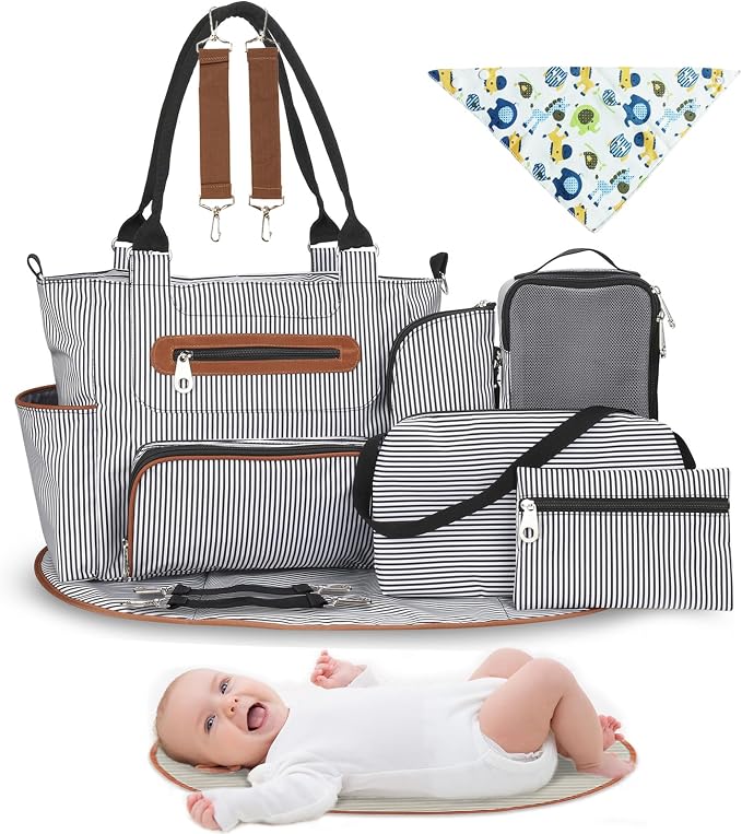 Moclever 8pc Diaper Tote Set, Baby Essentials with Multifunctional Diaper Bags, Bottle & Mesh Bag by Moclever