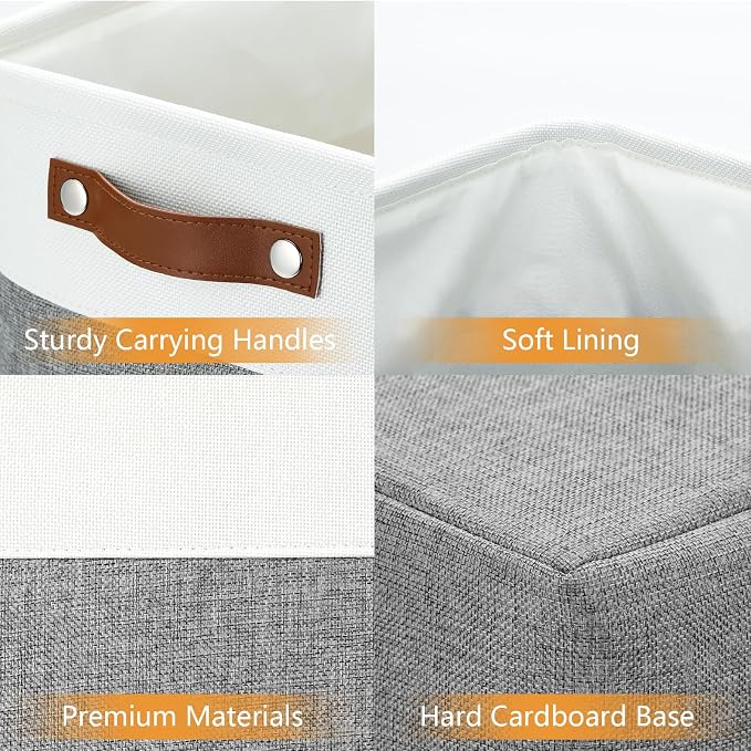 DULLEMELO Storage Baskets 17 inch Large Basket for Blanket Living Room, Foldable Storage Bins Baskets for Organizing [3 Pack] Blanket Storage Baskets Organizer for Home,Office,Closet(White&Grey) - Image 5