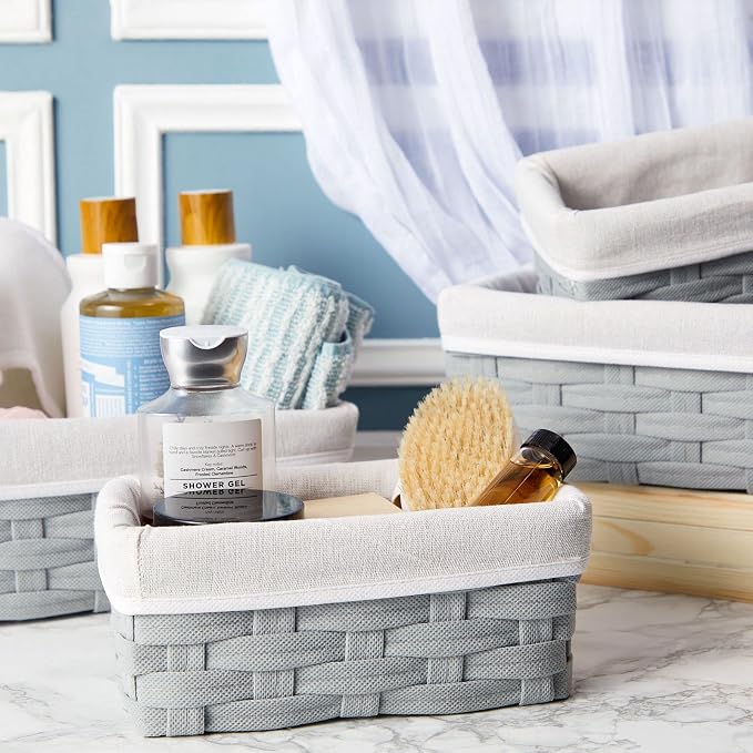Juvale Wicker Nesting Baskets with Cloth Lining - 5-Pack Gray Rectangular Set - Stackable Storage Bins & Lined Baskets for Organizing Pantry, Closet - Image 2