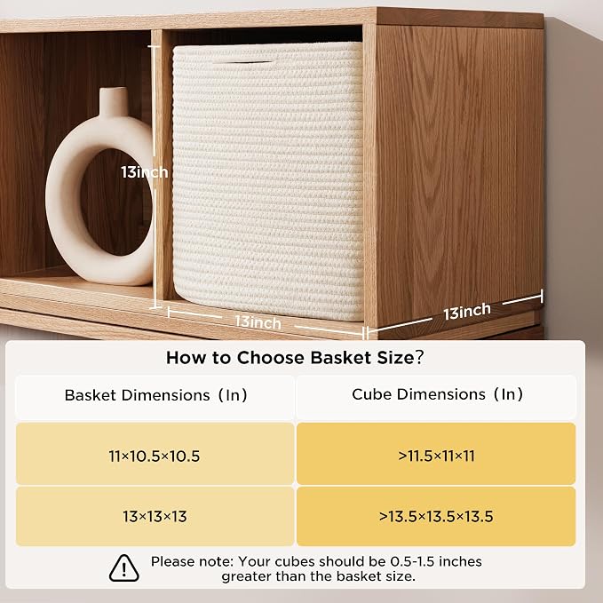 joybest 13inch Cube Storage Bins, Cotton Rope Woven Organizer Basket | Set of 4 Cube Bin Square Shelves Organizer Closet Storage, Nursery, Toy Organization, Black&Dark Brown - Image 6