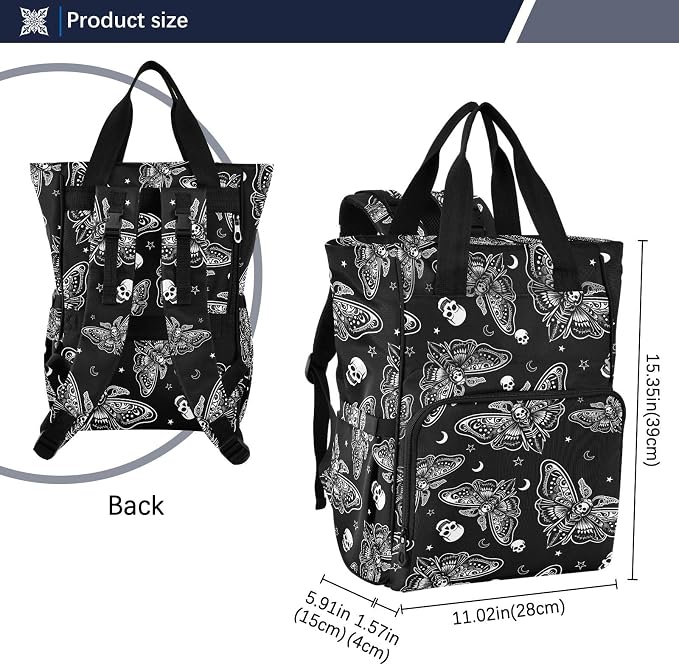 MNSRUU Diaper Bag Moth Skull Moon Esoteric Diaper Bag Backpack Multifunction Travel Diaper Bag Tote Large Capacity Diaper Changing Backpacks for Moms Dads - Image 3