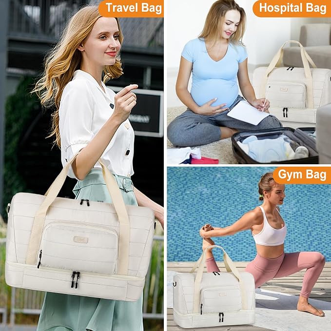 TIBES Travel Weekender Bag for Women, Overnight Bag with Shoe Compartment | 3PCS Large Travel Duffel Bag for Gym, Travel, Hospital, Business Trip, Carry On Tote, Wet & Dry Separation, Water Resistant - Image 7